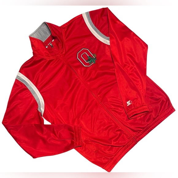 STARTER BOMBER FULL ZIP JACKET OHIO STATE BUCKEYES SCRIPT LOGO RED MEN SZ LARGE - Picture 1 of 13